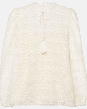 FRAME Bluse Aus Baumwolle Mit Spitze - Natur