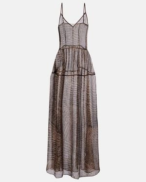 JACQUES WEI Printed Semi-Sheer Silk Maxi Dress - Brown