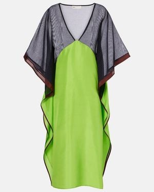 Tory Burch Striped Cotton-Voile And Silk-Satin Kaftan - Green