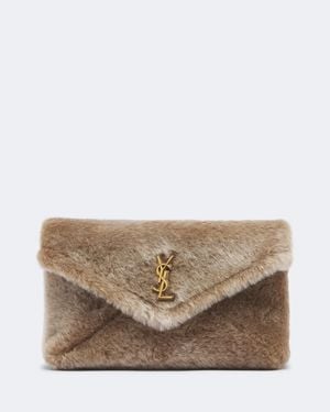 Saint Laurent Cassandre Large Shearling Clutch - Natural