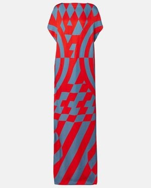 Dries Van Noten Printed Satin Maxi Dress - Red