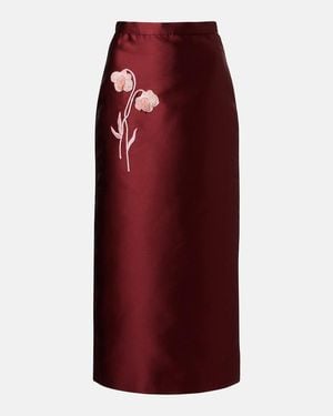 Erdem Floral-Applique Satin Slip Skirt - Red