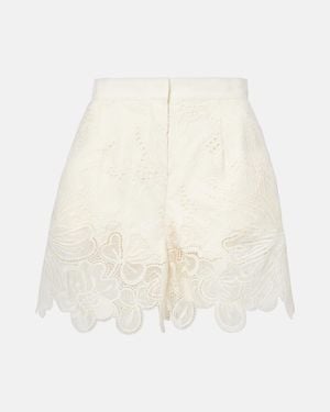 Elie Saab Embroidered Broderie Anglaise Shorts - White