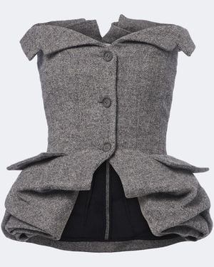 Magda Butrym Herringbone Peplum Wool And Cashmere-Blend Top - Grey