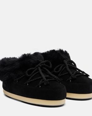 Moon Boot Evx Shearling-Trimmed Suede Mules - Black