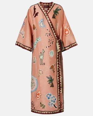 ALMAIS Marjorelle Embellished Linen-Silk Midi Dress in Gray | Lyst ALMAIS Marjorelle Embellished Linen-Silk Midi Dress in Gray | Lyst
