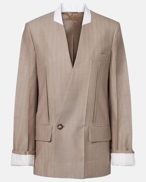 Victoria Beckham Herringbone Virgin Wool Blazer - Brown