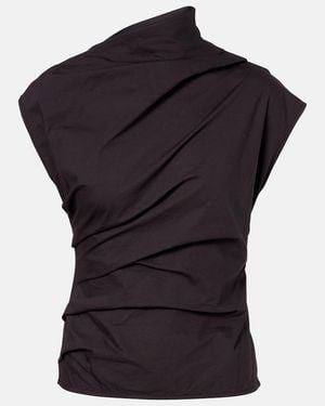 Ganni Ruched Cotton-Blend Top - Blue