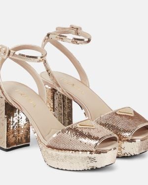 Prada Plateausandalen Mit Pailletten - Mettallic