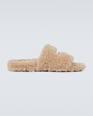 Balenciaga Faux-shearling Embroidered Logo Slides - Multicolour