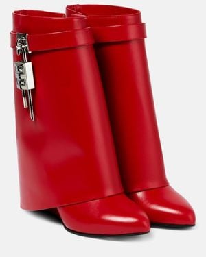 Givenchy Shark Lock Ankle Boots In Leather - Red