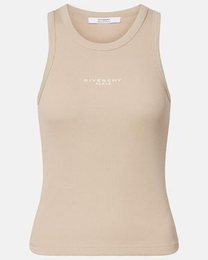 Givenchy Logo Ribbed-Knit Cotton Jersey Tank Top - Natural