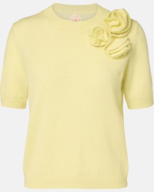 Jardin Des Orangers Floral-Applique Cashmere And Wool Jumper - Yellow
