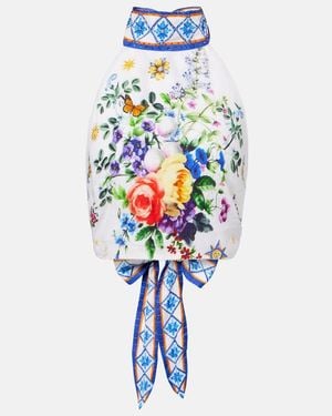 CAMILLA Embellished Halterneck Linen Top - White