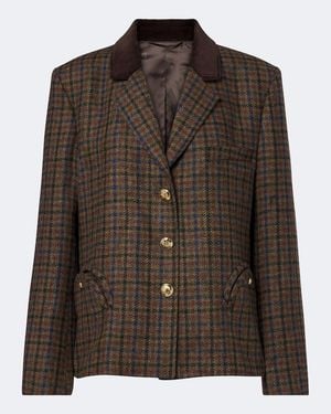 Blazé Milano Amandira Shelley Checked Virgin Wool Blazer - Brown