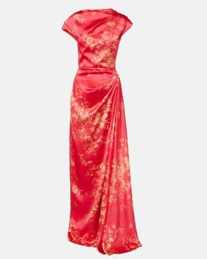 Erdem Draped Floral Duchess Satin Gown - Red