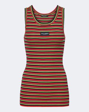 Dolce & Gabbana Knitted Striped Cotton Tank Top - Red