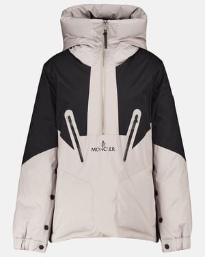 Moncler Iberis Hooded Half-Zip Down Jacket - Grey