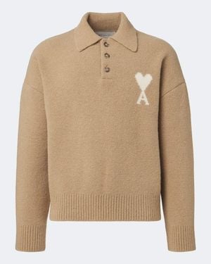 Ami Paris Jersey Polo Ami De Coeur En Mezcla De Alpaca Y Lana - Neutro