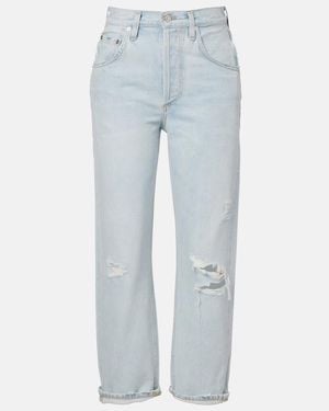 Citizens of Humanity Dahlia Distressed Low-Rise Wide-Leg Jeans - Blue