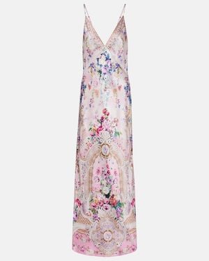 CAMILLA Embellished Floral Silk Satin Maxi Dress - Pink