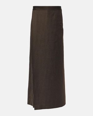 Jean Paul Gaultier Tattoo Pinstripe Wool-Blend Maxi Skirt - Brown