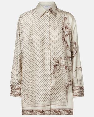 Max Mara Grado Printed Silk Satin Shirt - Natural