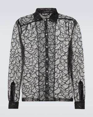 Bode Pewter Shoal Sequined Mesh Shirt - Black
