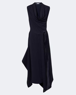 Ferragamo Midikleid Aus Jersey Mit Satin - Blau