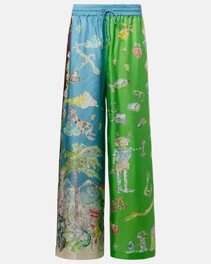 ALÉMAIS Daria Printed Silk Wide-Leg Trousers - Green