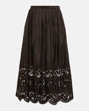 Valentino Broderie Anglaise Silk Midi Skirt - Black