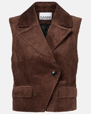 Ganni Chaleco De Pana De Algodon - Marrón