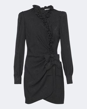 Alessandra Rich Bow-Detail Ruffled Silk Moire Minidress - Black