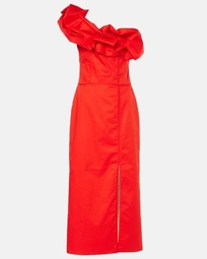 Johanna Ortiz Ruffled One-Shoulder Poplin Gown - Red
