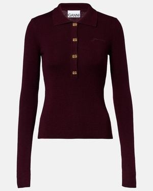 Ganni Wool Polo Jumper - Purple