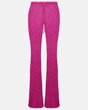 Bananhot Liz Knitted Sequined Flared Pants - Pink