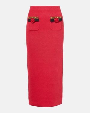 Self-Portrait Embellished Knitted Midi Skirt - Red