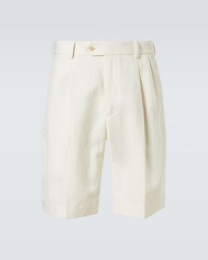 AURALEE Pleated Wool, Cotton, And Linen Shorts - White