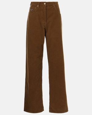Prada Cotton Corduroy Wide-Leg Trousers - Brown