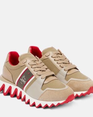 Christian Louboutin Nastroshark 40 Embroidered Grosgrain-Trimmed Suede, Canvas And Leather Trainers - Brown