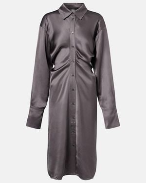 TOTEME Draped Satin Shirt Dress - Grey