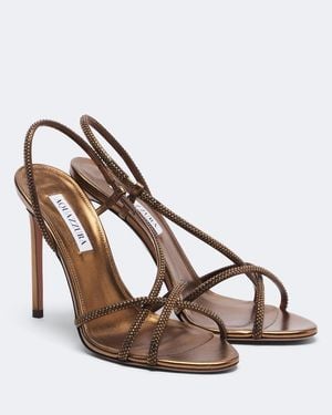 Aquazzura Horizon Crystal Leather Slingback Sandals - Brown