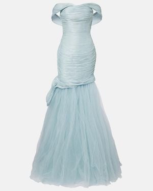 Marmar Halim Vestido Bustier De Fiesta Plisado - Azul