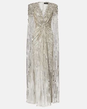 Jenny Packham Lotus Lady Caped Embellished Gown - White