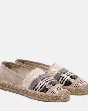 Brunello Cucinelli Espadrilles Aus Veloursleder Mit Pailletten - Natur