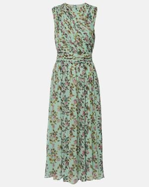Ulla Johnson Vestido Midi Celestina De Chifon De Seda Floral - Verde