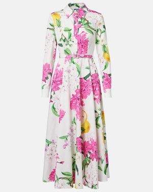 LEO LIN Zara Belted Printed Cotton Midi Dress - Pink