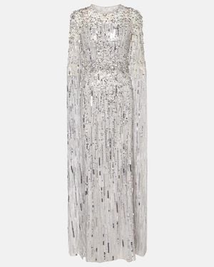 Jenny Packham Ruby Caped Sequined Gown - White