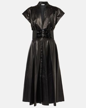 Alaïa Belted Leather Midi Dress - Black