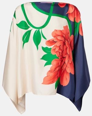 La DoubleJ Square Floral Silk Twill Top - Green